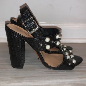 Schutz Pearl Embellished Sling Back Heeled Sandal